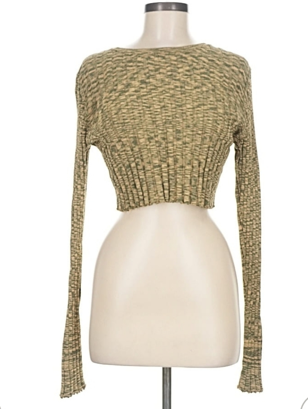 DISSH Olive Green Marled Cropped Ribbed Sweater